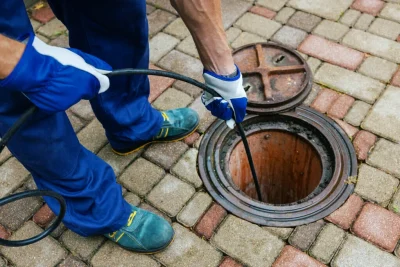 Plumber cleaning an outdoor sewer drain in North Miami Beach